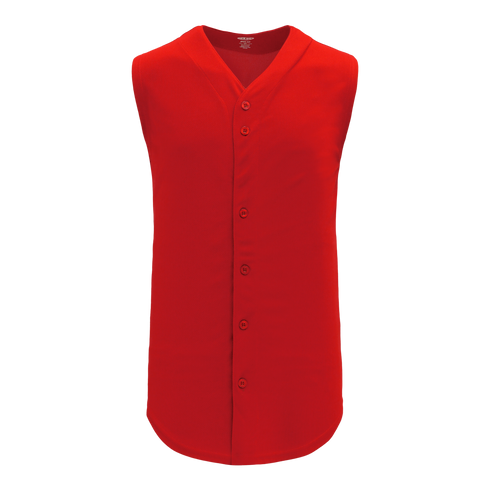 Athletic Knit Full Button Sleeveless Baseball Jersey (BA1812), Color '005 Red'